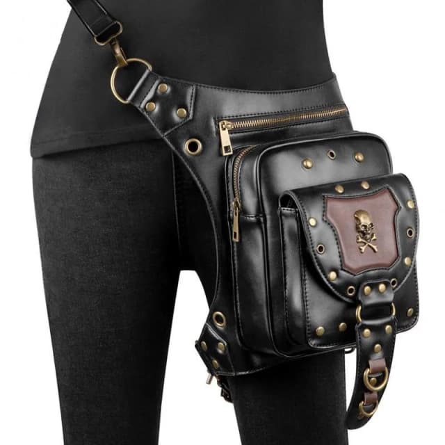 Women's Bag Locomotive Punk One Shoulder Messenger Bag Skeleton Outdoor Leisure Waist Bag Gothic Retro bag Goth leg bag Packs