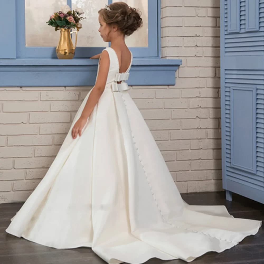 Fancy Pearls Flower Girl Dresses  Vestidos daminha A Line Kids Evening Pageant Gowns Beads First Communion Dresses For Girls