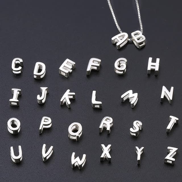 1PCS 925 Sterling Silver Letter Beads Silver Charms A-Z DIY Loose Initial Alphabe Letter Beads Fit Women Bracelet Making