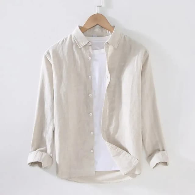 Men's Summer Casual irt Thin Long Sve Pure Color Simple Japanese Sle Youth Outerwear Cotton 00% Slim Fit Autumn Jaet
