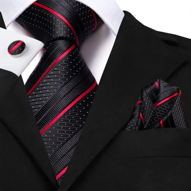 Black Red Striped Wedding Tie For Men Handky Cufflink Gift Men Necktie Fashion Business Party Dropshiping Hi-Tie Designer