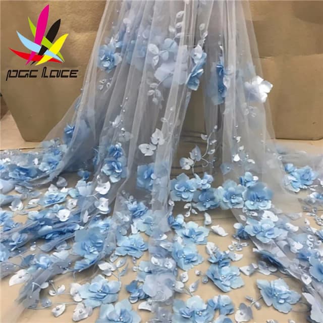 White 3D Beads Lace Fabric 2024 High Quality Mesh Embroidery Applique 3D Flower Tulle Nigerian Lace Fabrics For Bridal LY1355