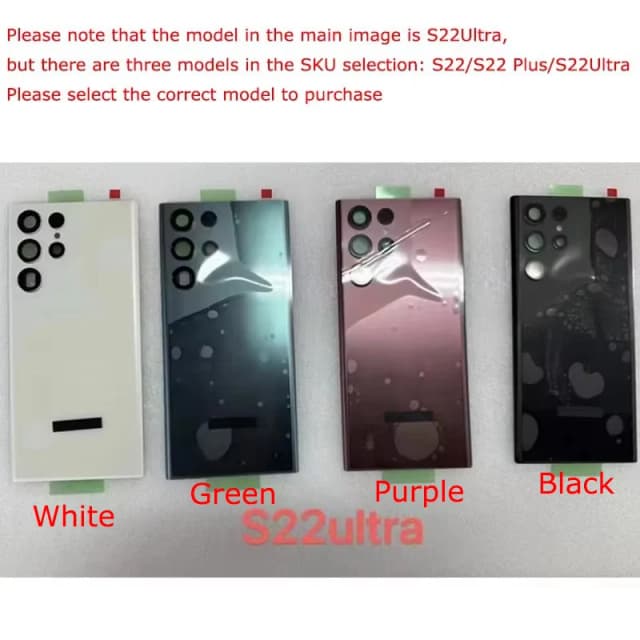 Replacement For Samsung Galaxy S22 Ultra S908 S22 S22 Plus Glass Battery Cover Rear Door Housing Panel Case Camera Lens Parts