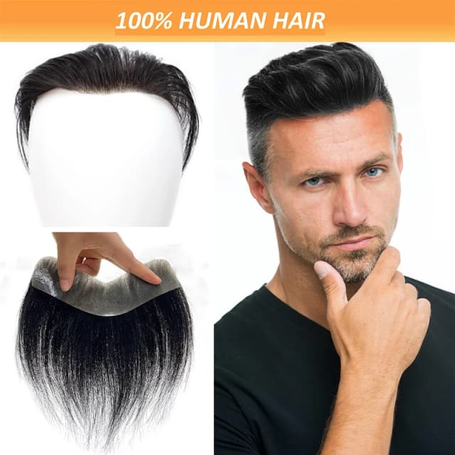 Men V Loop Front Toupee Hairline Front 100% Human Hair Natural Hair Male Replacement System PU Hairpiece Invisible Extensions