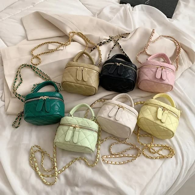 Children Mini Handbags Black PU Leather Bucket Bag for Girls Metal Chain Women's Small Crossbody Shoulder Bags Kids Coin Purse
