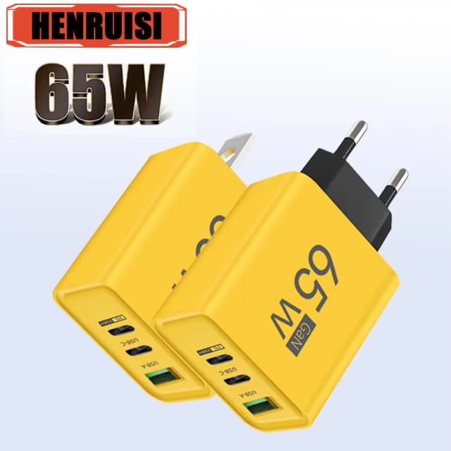 GaN 65W USB Charger Fast Charging Type C Mobile Phone Adapter For iPhone 16 15 14 Samsung Huawei Quick Charge 3.0 Wall Charger