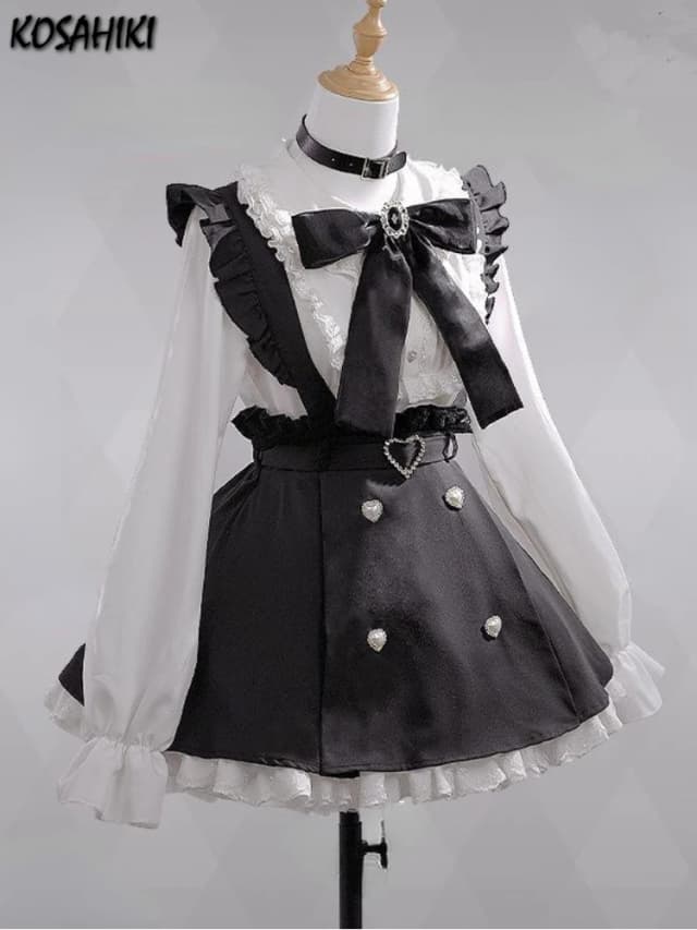 2025 Sweet Lolita Y2k Aesthetic Blouses Women Spring Lace Patchwork Harajuku Shirts Girly Kawaii Doll Collar Tops Blusas Camisas
