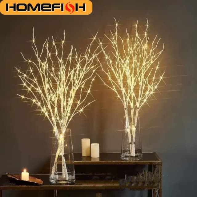 ホームフィッシュ 1個 ホワイトバーチブランチ LED フェスティバルライト 電池式 クリスマスパーティー 結婚式 屋外装飾 ツイッグライト