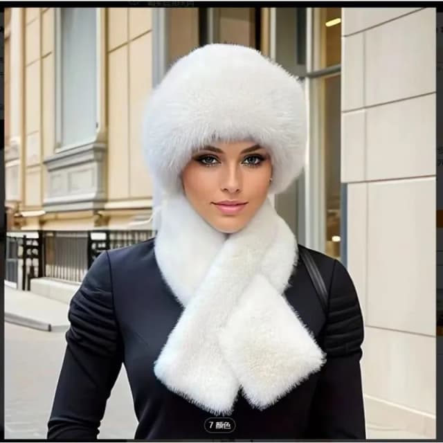 Luxury Faux Fur Hat & Scarf Set - Warm Elegant Versatile for Winter Cold Commute High-end Holiday Party