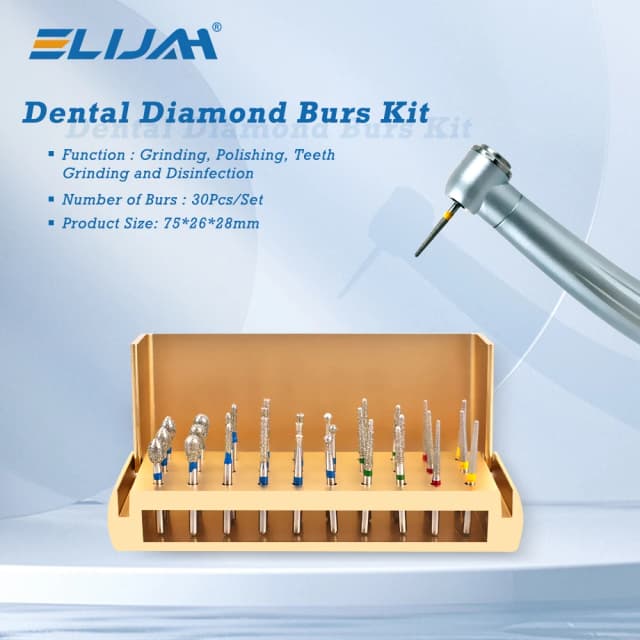 ELIJAH 30 Pcs/Set Aluminium Dental Burs Kit With Holder Burs For High Speed Handpiece Turbine Burs Disinfection Box Dentist Tool