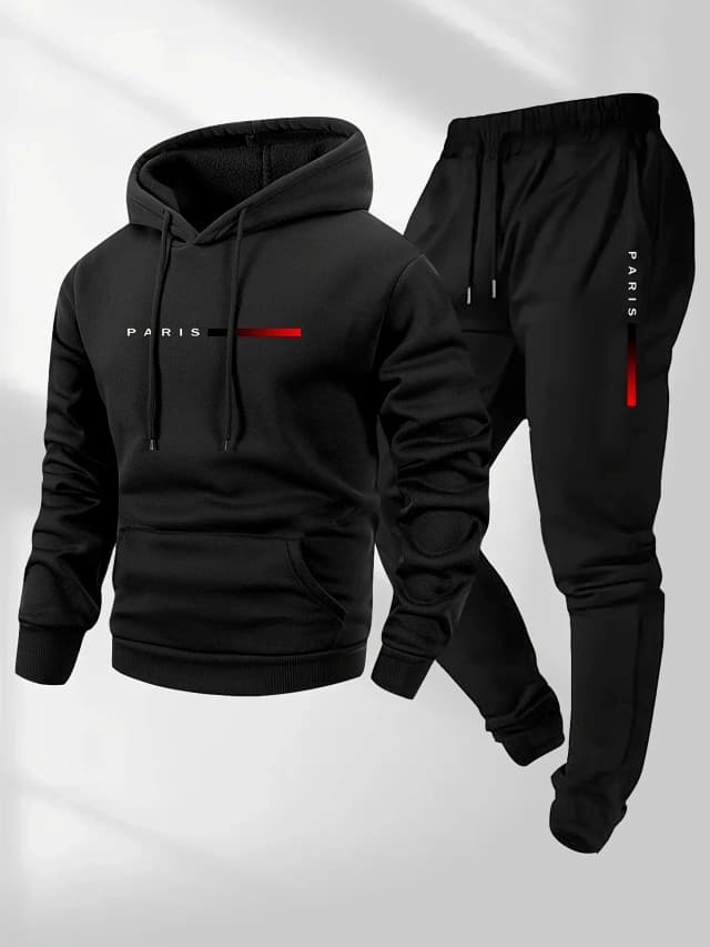 2025 letter printed sportswear set men's hooded sweatshirt long pants set spring and autumn winter warm suit