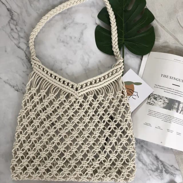 New Fashion Hollow Cotton Women Handbags Summer Straw Beach Bag High Quality Bohemian Female Shoulder Bag Designer Shopper Purse