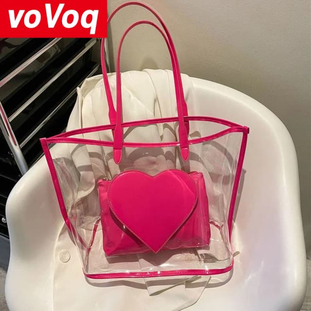 2023 New Fashion Bag Fashion Laser Jelly Bag Shoulder Bag Casual Street Large Capacity Transparent Love Handbag for Women Design