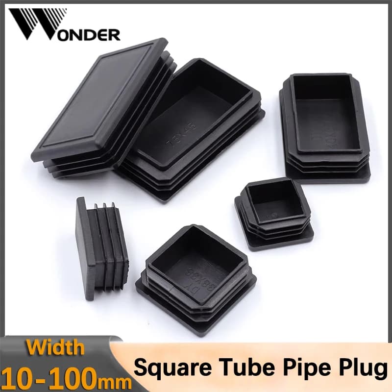 Black Plastic Square Tube Pipe Plug Blanking End Caps Furniture Leg Inserts Plugs Table Chair Feet Pad