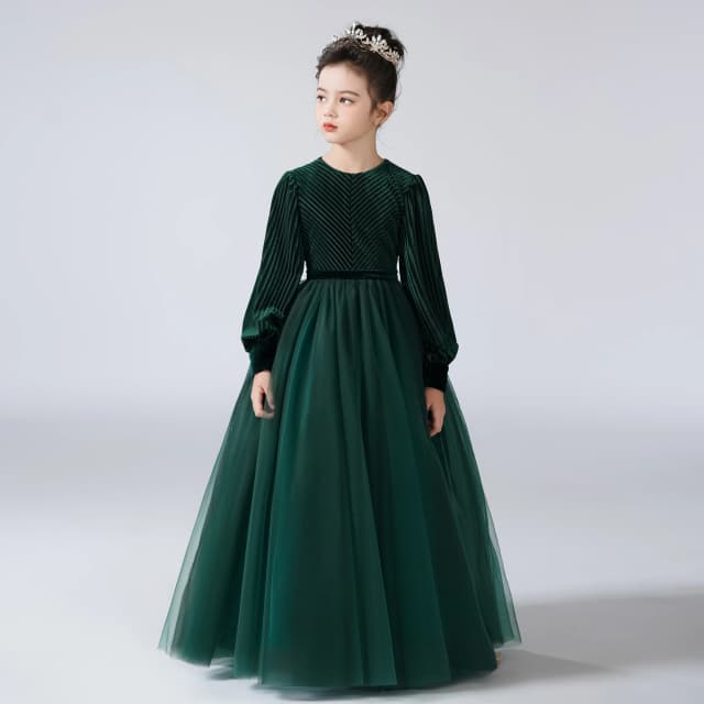 Dideyttawl Customized Flower Girls Dress For Party Long Sleeves Formal Pageant Gown Vintage Velvet Long Sleeve Junior Bridesmaid