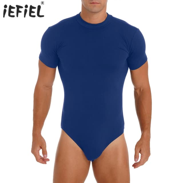 Mens Short Sleeve Leotard Undershirt Rompers Pajama Skinny Jumpsuit Bodysuit Shirt Press Button Crotch Pajamas Body Shirt Tops