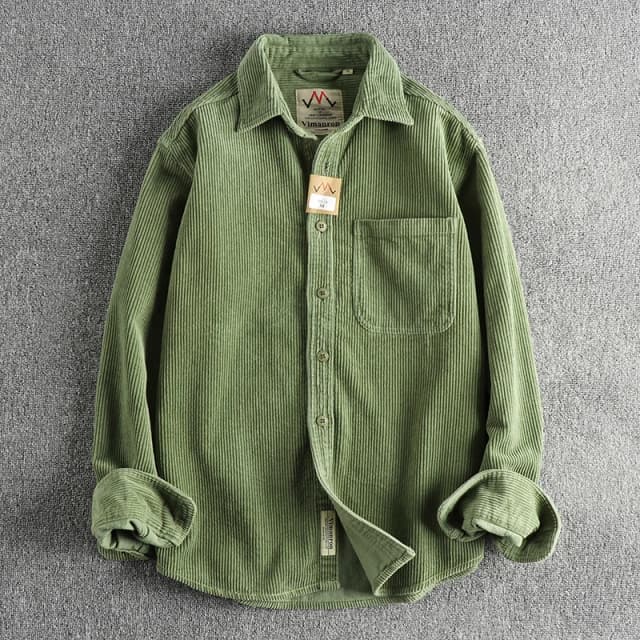 Waed Long Sve Pure Cotton Corduroy irt Men's American Khaki Trend Single ket Jaet Outerwear Youth Casual Faion