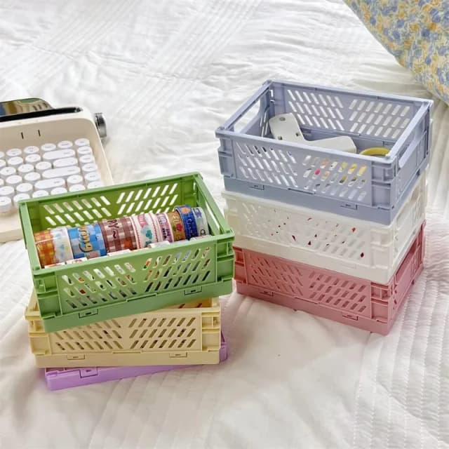 1/3PCS  Organizing Storage Baskets Case Folding Student Desktop Basket Tape Stationery Plastic Foldable Container Storage Box
