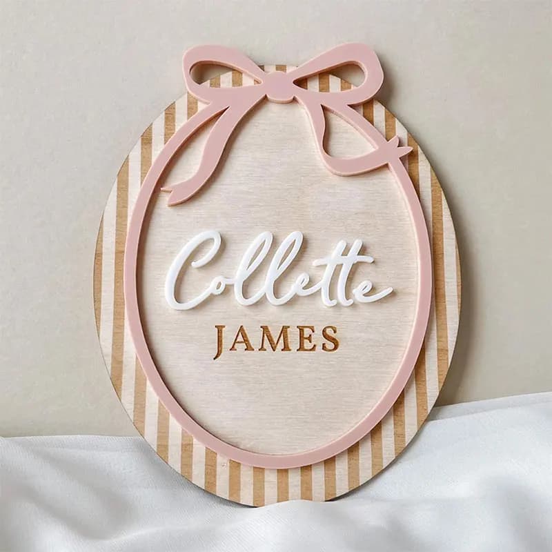 Custom Baby Name Plaque Girl Name Announcement Sign Pink Bow Milestone Baby Photo Photo Commemorative Props