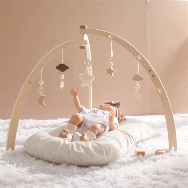 Baby Wooden Gym Frame Splint Triangle Newborn Activity Gym Frame Star Cloud Hanging Pendant Rattle Toys For Baby Montessori Toys
