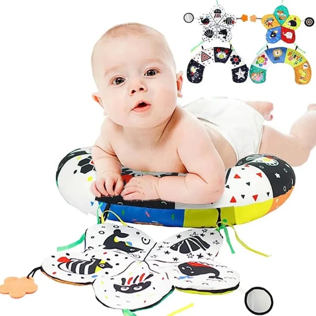 Tummy Time Mirror Activity Play Mat for Newborn Babies Sensory Development High Contrast Black and White Baby Toys 0 6 Months