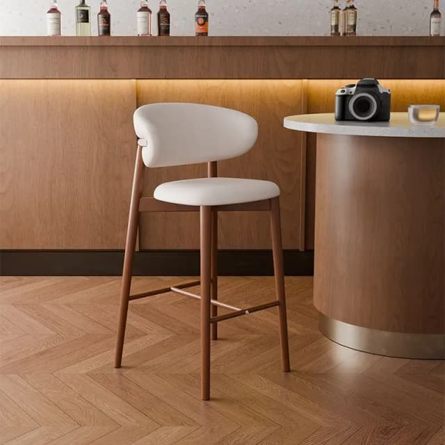 Light Luxury Modern Bar Stool with Curved Backrests, Upholstered Seats, Perfect for Kitchen Island, Family Bar and Cafe