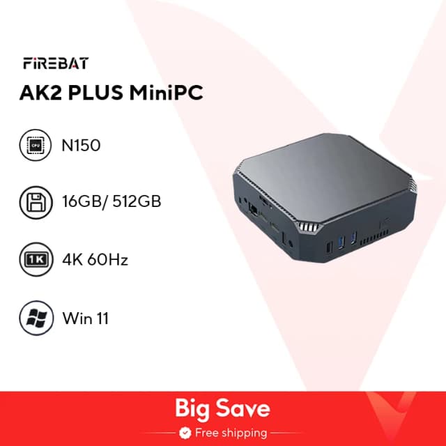 FIREBAT AK2 PLUS MiniPC Intel N100 Dual Band WiFi5 BT4.2 16GB 512GB Desktop Gaming Computer Mini PC Gamer