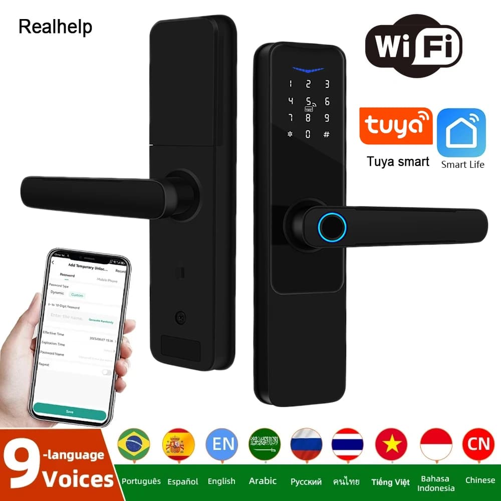 Smart Door Lock with Handle Keyless Entry Door Lock for Front Door WIFI Lock Smart Life Free App Remote Control Door 35-120mm
