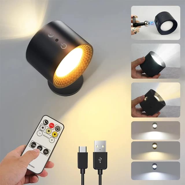 Led cabeça dupla lâmpada de parede controle toque remoto 360 rotativo recarga usb sem fio portátil luz da noite para o quarto lâmpada leitura