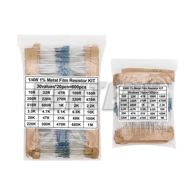 600pcs/Lot 300pcs/Lot 30 Values 1/4W Resistance 1% Metal Film Resistor Pack Assorted Kit 1K 10K 100K 1M 100 220 470 ohm