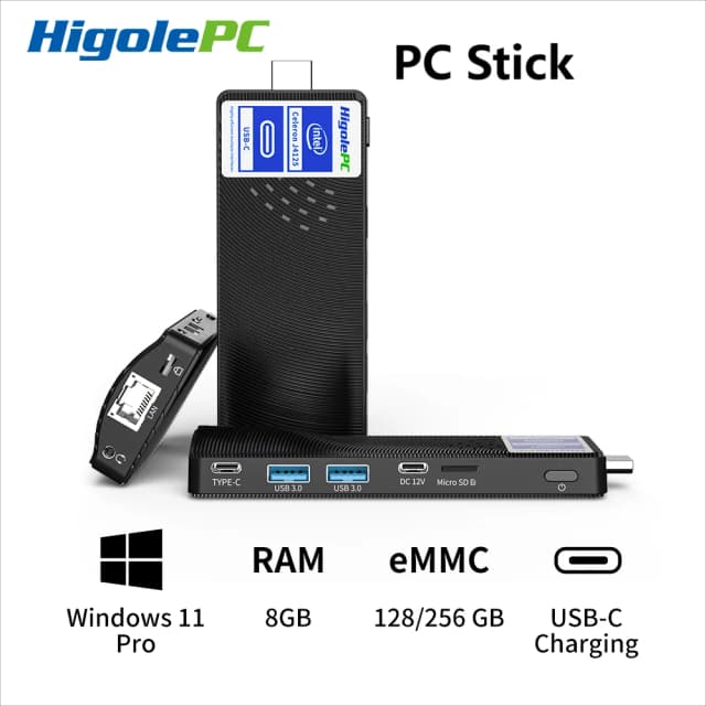 Higole Fanless Mini PC Stick Intel J4105 Mini PC Windows 11 WiFi5 4/8GB 64/128/256GB 4K Desktops Computer Laptop HDMI2 TV Stick