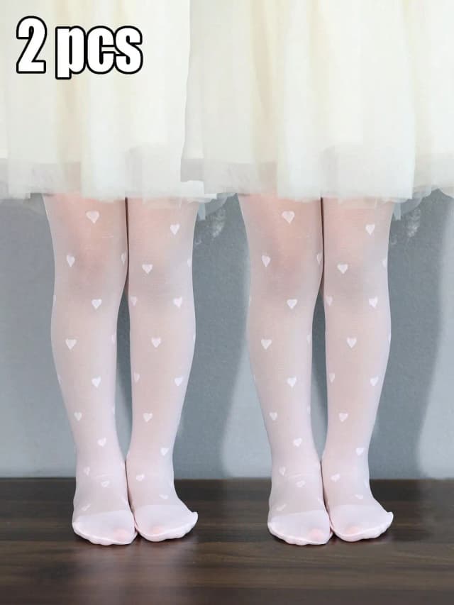 2 Pairs of Baby Girls Pantyhose Children Summer Thin Leggings Love Heart Mesh Stockings Little Princess White Tight Soft Hosiery
