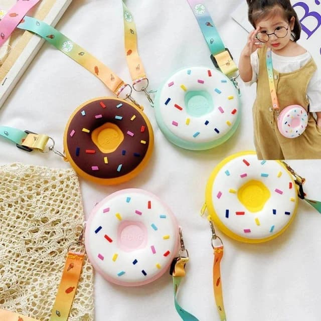 Girls Donut Crossbody Bag Children Cute Small Shoulder Bag Boy Silicone Mini Coin Purse Wallets Kids Rainbow Messenger Handbags
