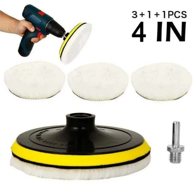 5Pcs 4 Inch Polishing Kit Flocking Sanding Disc Hook And Loop Polish Body Paint Care Pad Wool Polishing Wheel For Electric Drill
