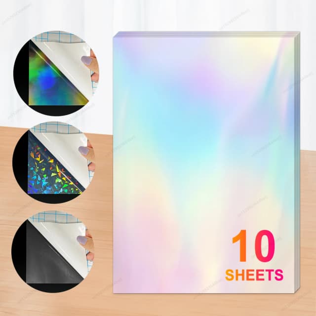 10 Sheets Sand Stars A4 Glitter Clear Holographic Overlay Cold Laminating Film DIY Adhesive Package Card Photo Laminating Film
