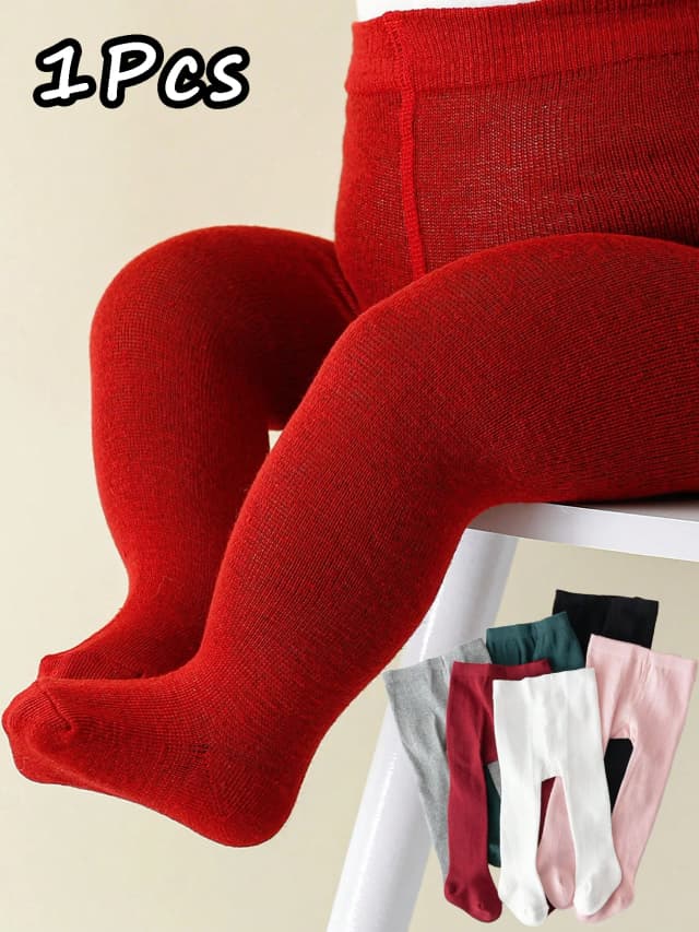 1 Pair of Babies' Solid-Colored Leggings, Fashionable Soft Tight Pantyhose for All Four Seasons, for Girls Aged 0-36 Months, for Daily Life