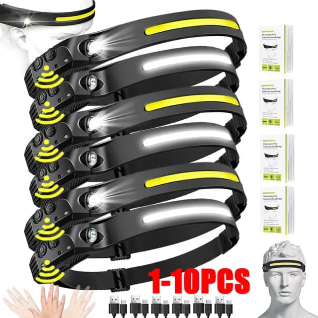 Sensor farol usb recarregável lanterna led xpe + cob tocha acampamento à prova dwaterproof água para lanterna de pesca 1/2/3/4/5/8/10 pçs