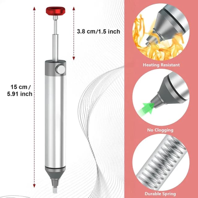 Solder Sucker No Clog Desoldering Pump for Solder Removing with Replaceable Heat Resistan Silicone Sucking Nozzle