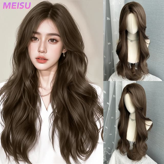 MEISU 26 Inch Lace Front Wigs Curly Wave Fiber Synthetic Wig Heat-resistant Non-Glare Natural Soft Cosplay Hairpiece For Women