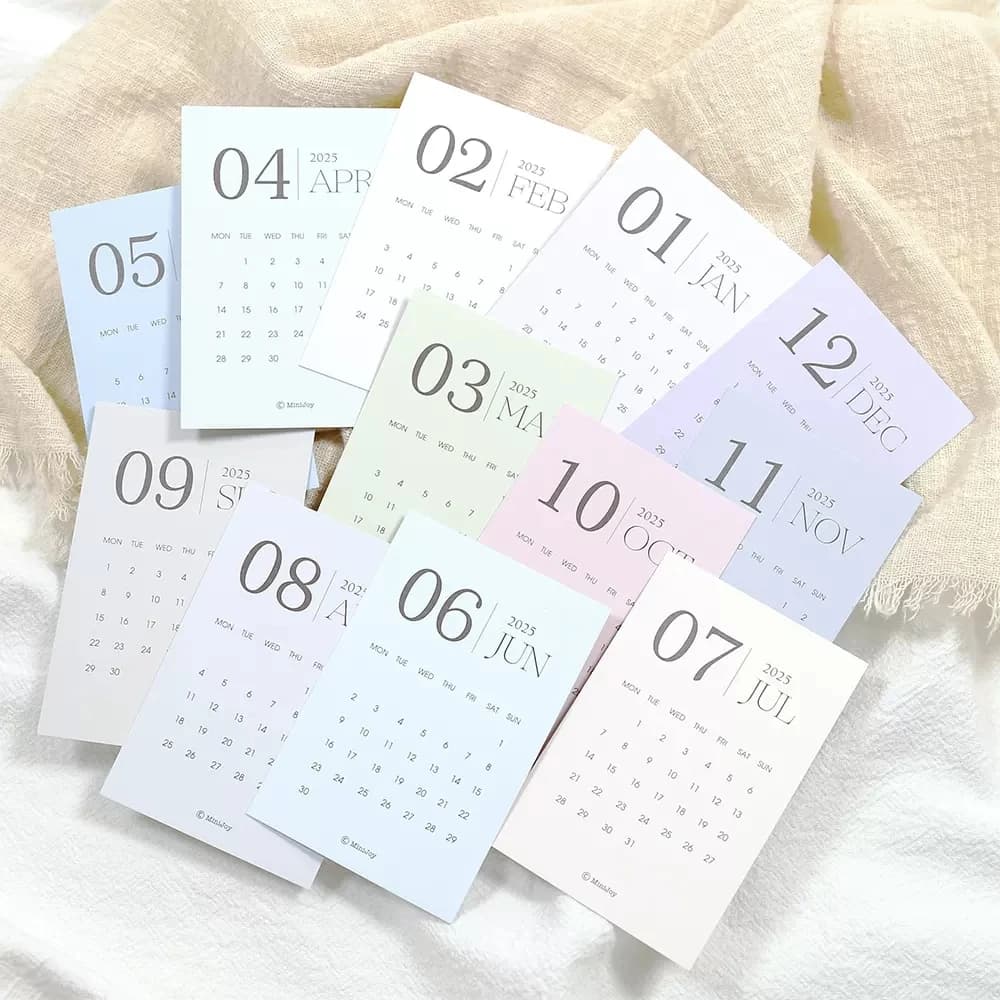 MINKYS Kawaii 2025 Calendar Card 12 Month Calendar Card Paper Decorative Calendar School Stationery Supplies