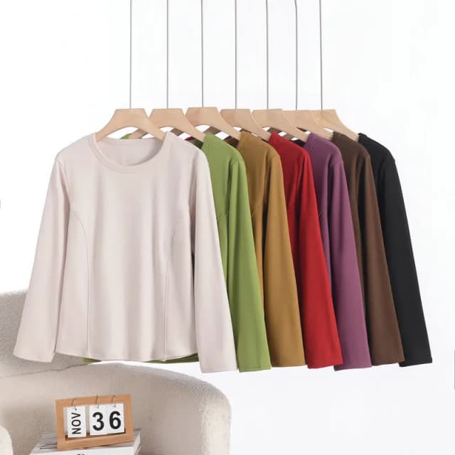 XL to 8XL Plus size Fleece O-Neck Bottoming Tshirts Long sleeves solid color Autumn winter Thick warm T-shirt base Tee tops