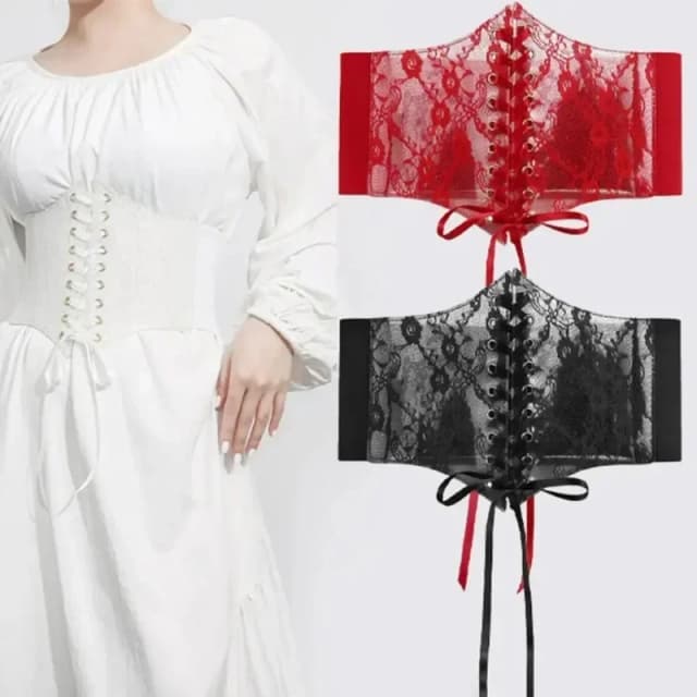 Lace Up Waist Belt Body Shapers Women 's Corset Belt Tops Strapless Underbust Corset Bustier Sheer Mesh Cincher Wide Belt