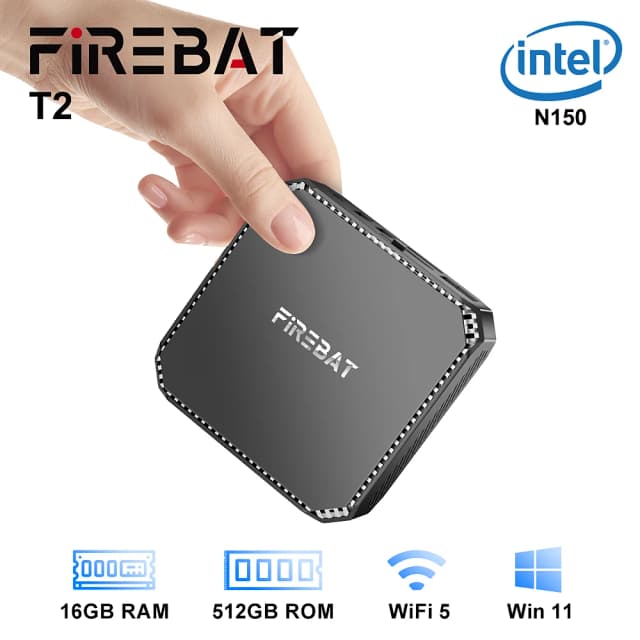 FIREBAT T2 Plus Mini PC Intel Alder Lake N150 Updated Desktop Windows 11 8GB 16GB 256GB 512GB DDR4 WIFI5 BT4.2 Gaming Computer