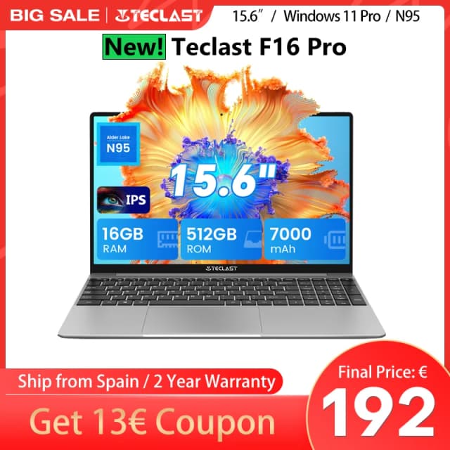 Teclast F16Pro Laptop 15.6 Inches, for Intel N95, 16Gb Ram 512Gb Rom, Fhd 1080P Ips Screen, Backlit Keyboard
