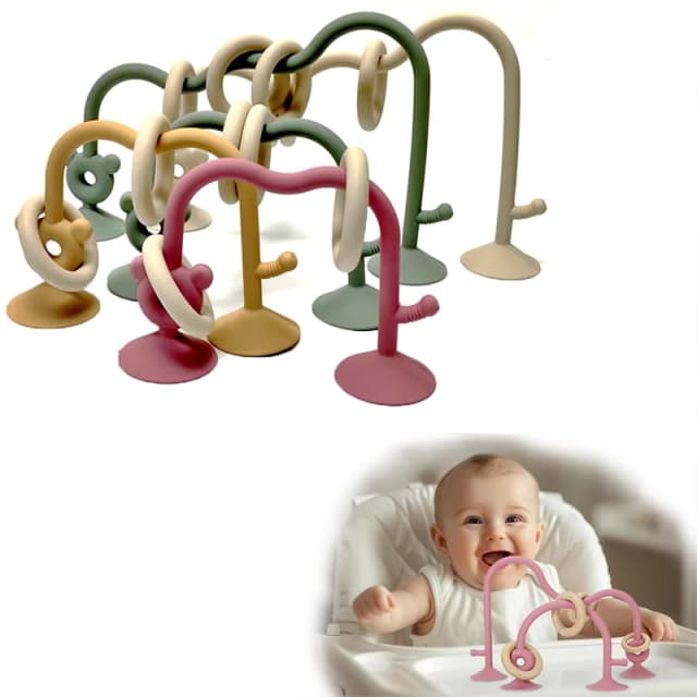 Montessori Silicone Baby Teething Toy High Chair Suction Cup Maze for Infant Toddler Teething Chewing Relief Sensory Teether Toy