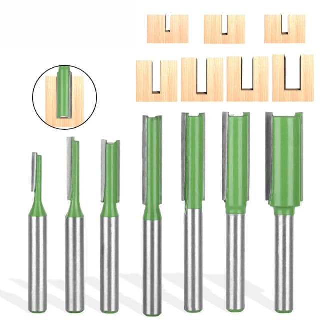 7 Pcs Straight Knife 1/4" Shank Woodworking Milling Tools Double-Edged Grooving Trimmer Machine Electric Tool Accessories