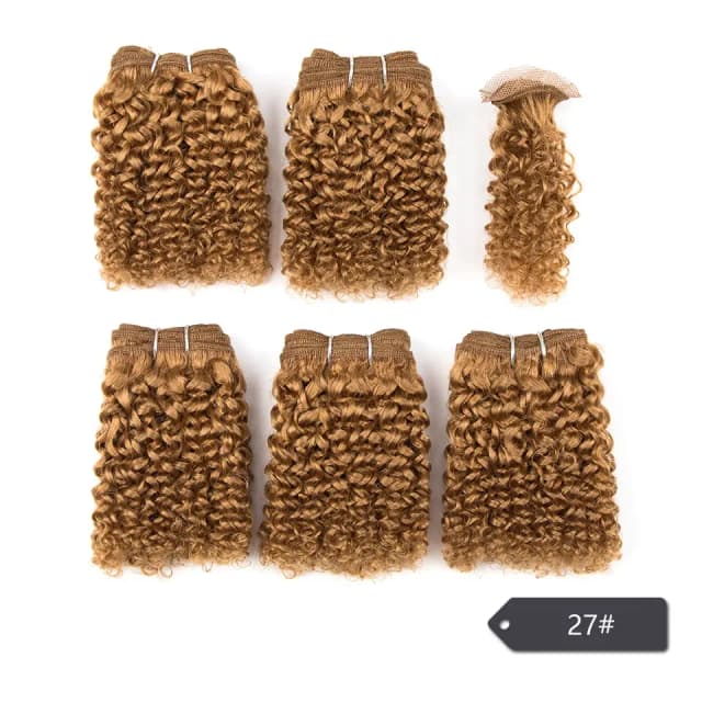 Short Curly Hair Bundles With Closure Remy Human Hair Weave 5 Bundles With Closure 6pcs Double Drawn #33 P4/27 P1B/30 QVR Hair