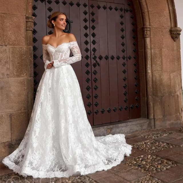 Customized Sweetheart Wedding Dress 3/4 Sleeve A-line Backless Lace Bridal Dresses For Wedding سعيد شارون فساتين