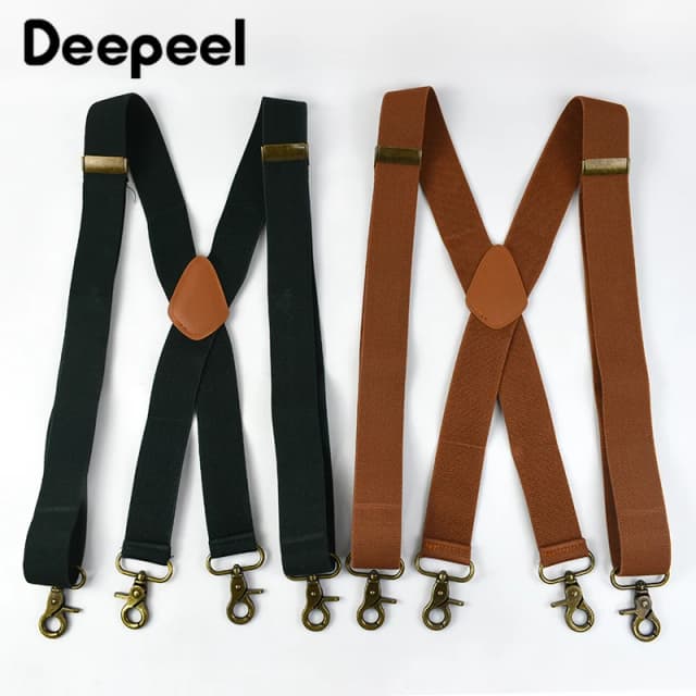 Deepeel 3.5*120cm Men's Adult Suspender X-Type Braces 4 Clips Hook Buckles Adjust Strap Elastic Belt Suspenders for Male Pants