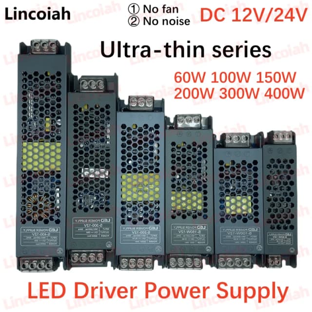 DC 12V 24V LED Power Supply AC190-240V Mute Lighting Transformers 60W 100W 200W 300W 400W LED Light Driver Power Adapter